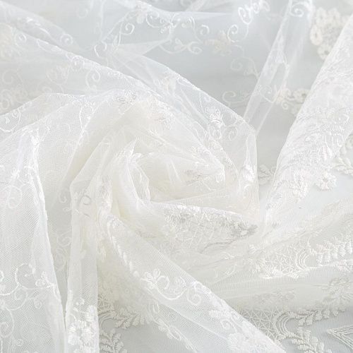 Тюль сетка с вышивкой 08-01-00372 кремовый