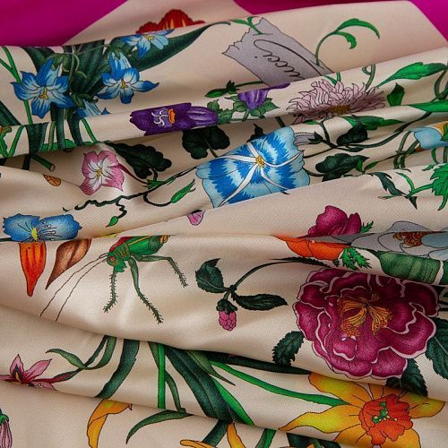 Шелк твил Gucci Flora платочный купон 064-19153 бордюр фуксия