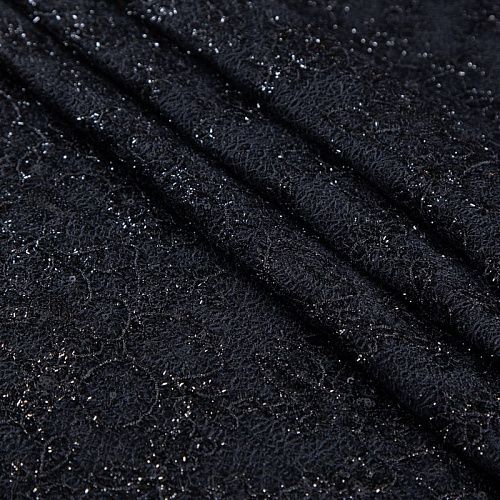 Трикотаж вязаный с вышивкой и пайетками 056-20760 черный