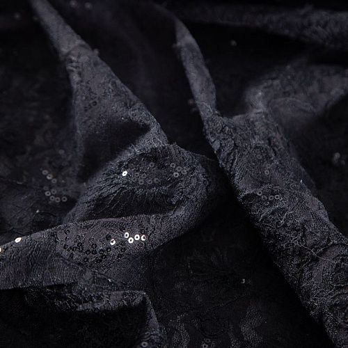 Гипюр с пайетками на вязаном трикотаже 012-20759 черный