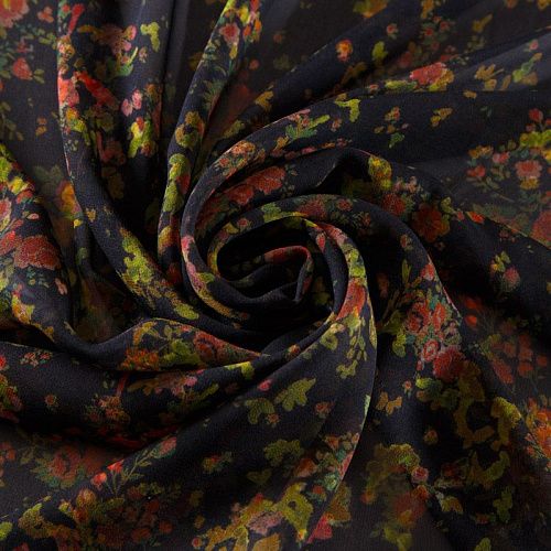 Шифон шелковый 068-12256 черный принтованный