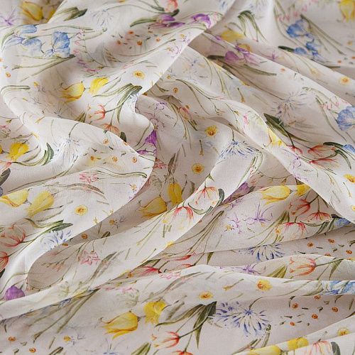 Шифон шелковый 068-19177 молочный принтованный