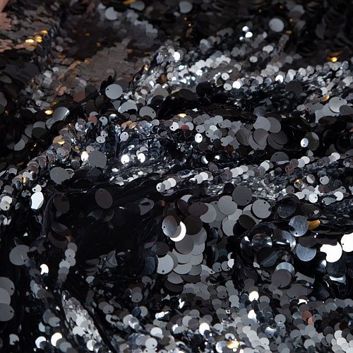 Пайетки конфетти на сетке 050-19858 черный/серебро