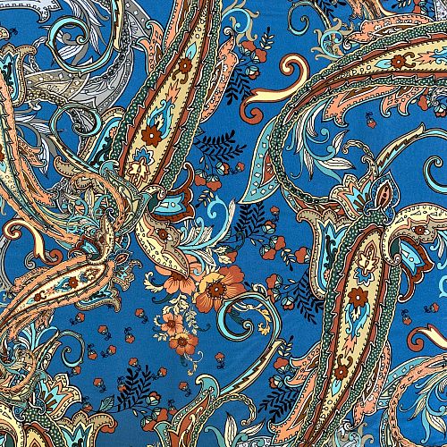 Крепдешин натуральный К32-250 голубой принтованный