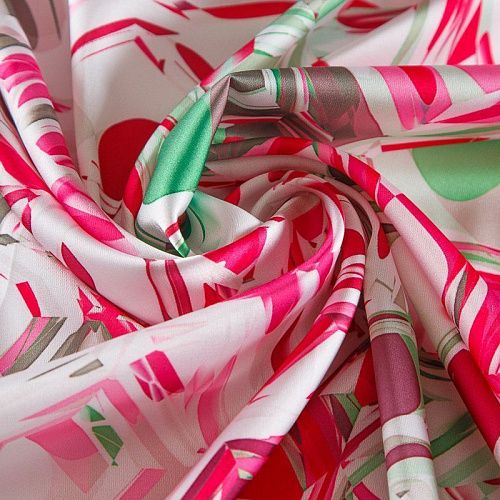 Шелк синтетический стрейч 065-17630 белый принтованный