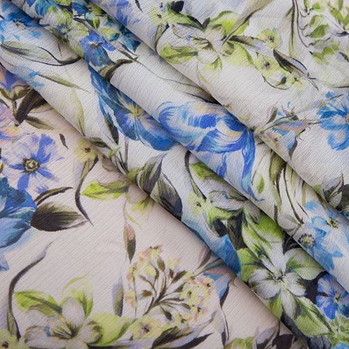 Шифон-жатка шелковый 068-19248 молочный принтованный