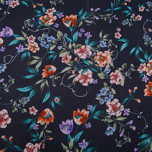 Шифон 068-17424 темно-синий принтованный