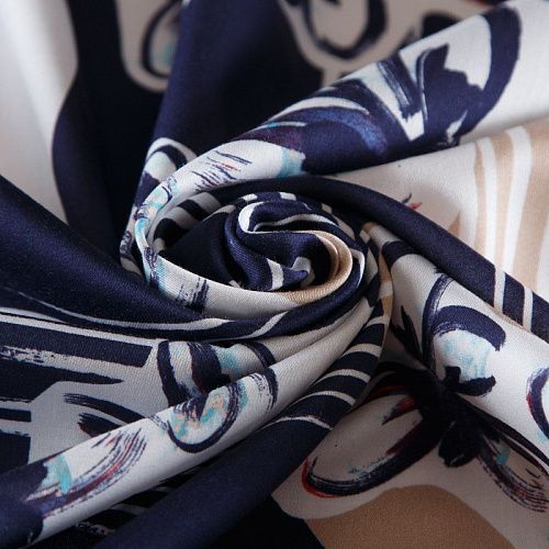 Сатин 001-16305 темно-синий принтованный