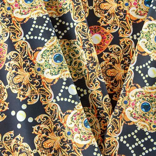 Креп-шифон 027-08364 черный принтованный