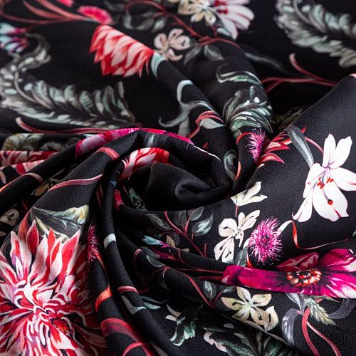 Креп 026-03087 черный принтованный