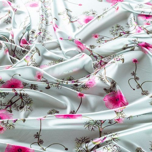 Шелк синтетический 065-01533 серо-мятный принтованный