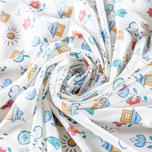 Трикотаж 056-09781 молочный принтованный