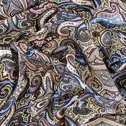 Креп-шифон натуральный К32-443 фиолетово-салатовый принтованный