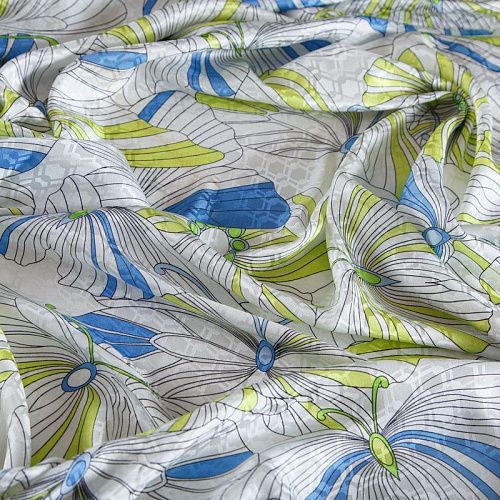 Шелк-жаккард 064-14647 белый принтованный