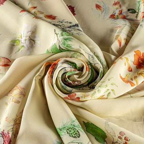 Крепдешин натуральный К01-0016 дынный принтованный