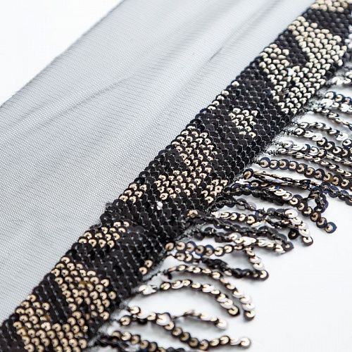 Тесьма декоративная 140 мм с пайетками PA0827 черный/серебро 