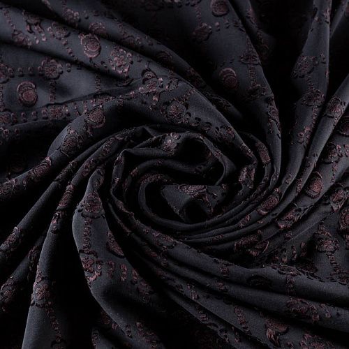 Шелк натуральный К32-513 черный набивной рисунок