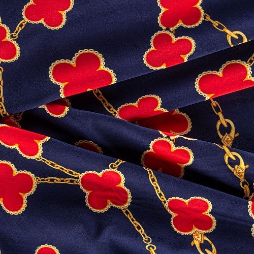 Креп-шифон 027-01570 темно-синий принтованный