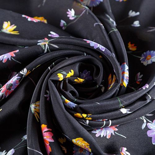 Крепдешин натуральный К24-042 черный принтованный