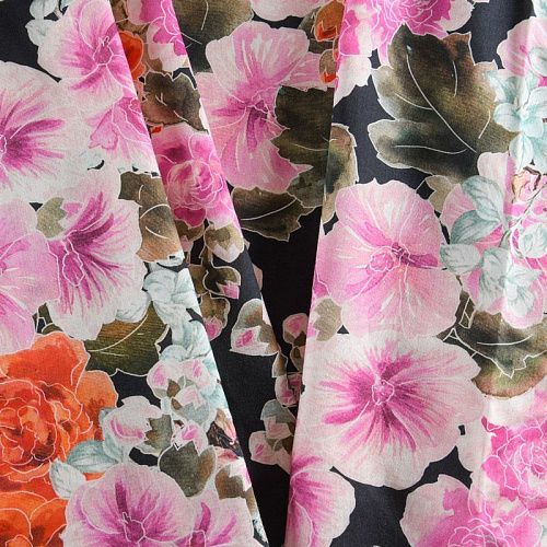 Хлопок стрейч 063-12101 черный принтованный