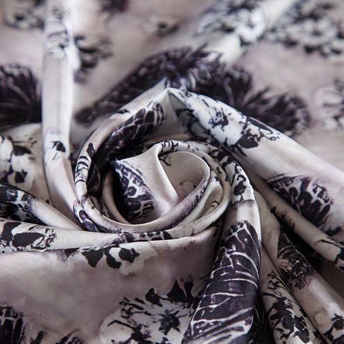 Шелк синтетический стрейч 065-17784 черый принтованный