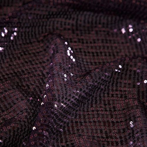 Пайетки на сетке плиссе 055-16446 баклажановый однотонный