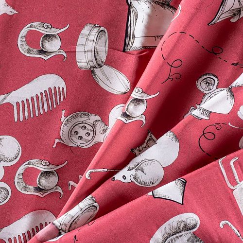 Шелк натуральный К15-301 кораллово-розовый принтованный