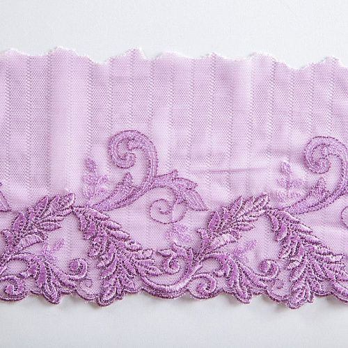Кружево вышивка на сетке 120 мм Ф01-0007 сиреневый с люрексом