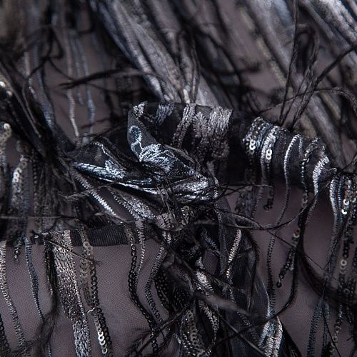 Сетка с вышивкой и пером 050-19877 черный/серебро