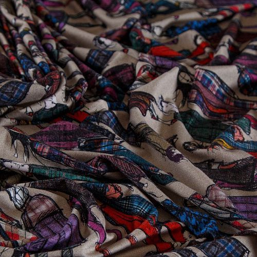 Трикотаж 056-14805 песочно-бежевый принтованный