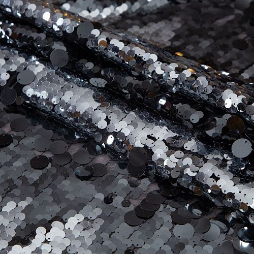 Пайетки конфетти на сетке 050-19858 черный/серебро