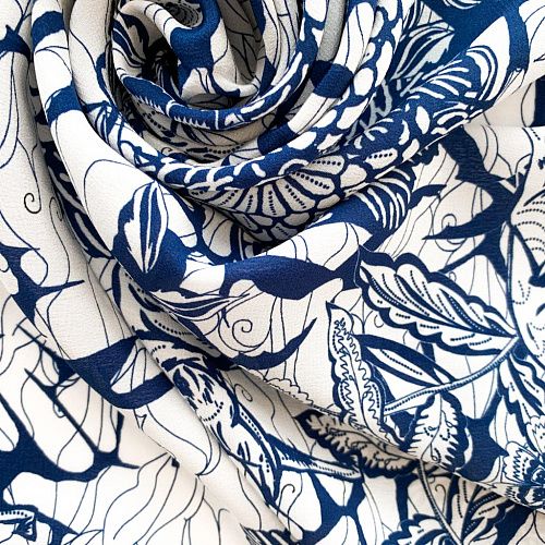 Крепдешин натуральный К32-233 молочный принтованный