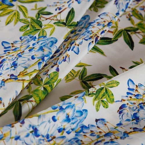 Шифон шелковый 068-19108 молочный принтованный