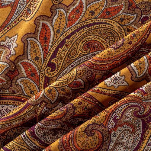 Вискоза с люрексом 009-01090 шафрановый принтованный