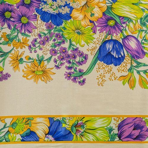 Шелк натуральный К2-0027 молочный принтованный