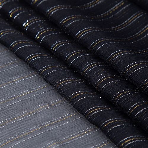 Шифон шелковый с люрексом 068-20346 черный