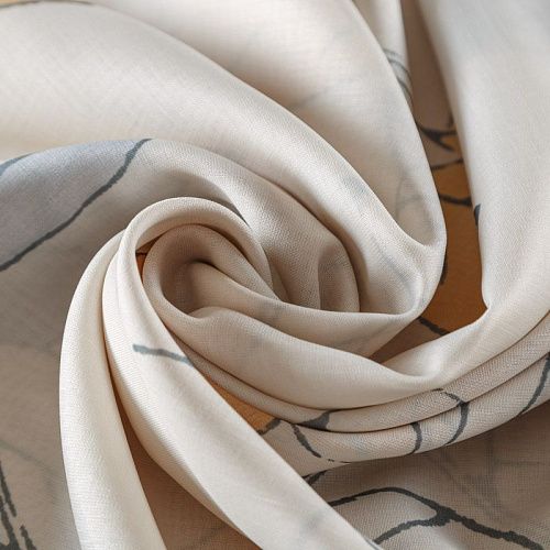 Тюль лен Т477-01-36 молочный принтованный