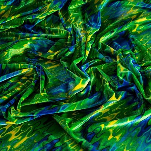 Бархат стрейч 002-04308 зеленый принтованный