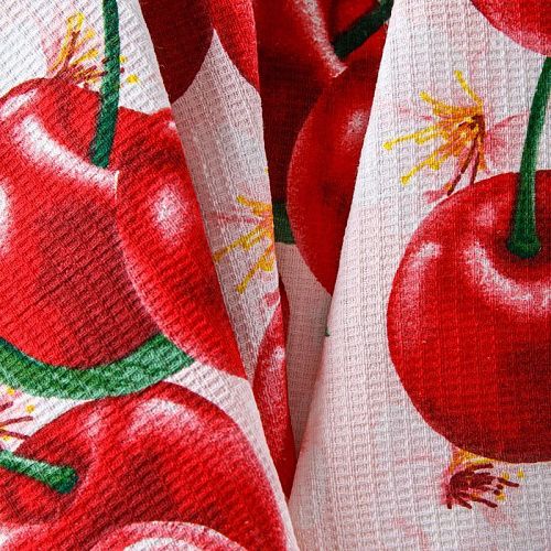 Полотно вафельное 007-13886 разбеленный розовый принтованный