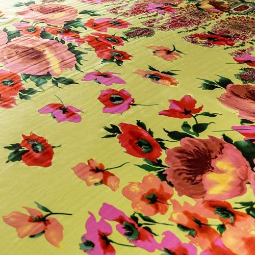 Шелк натуральный К24-1004 салатовый принтованный