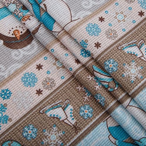 Полотно вафельное 007-15306 серо-голубой принтованный